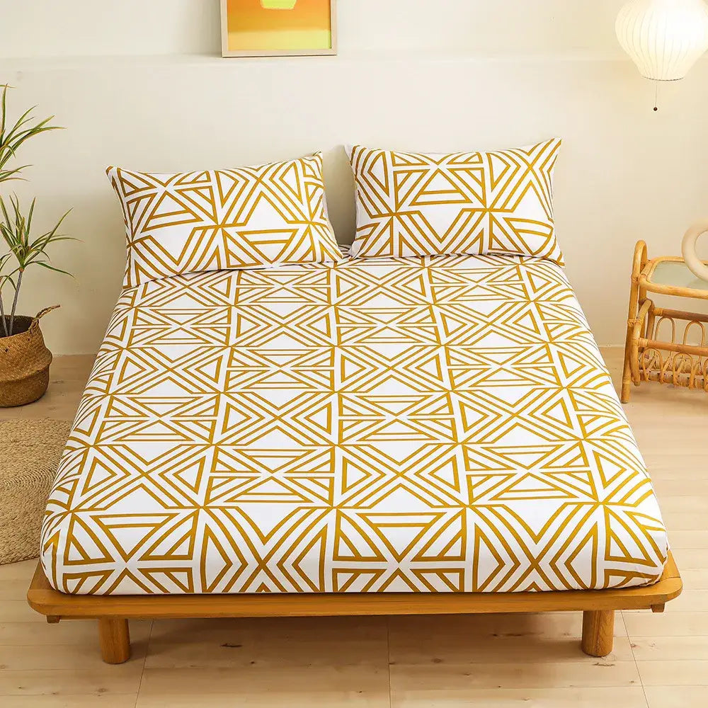 Geometric figure white & gold sheet set bedroom bedding