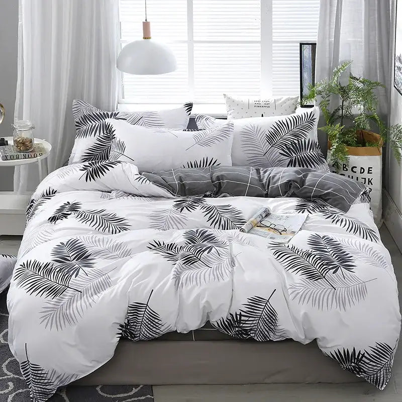 Geometric floral black & white bedding set bedroom duvet cover