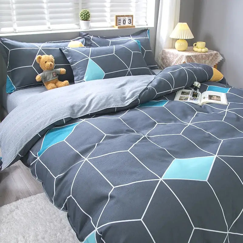 Geometric floral black & white bedding set bedroom duvet cover