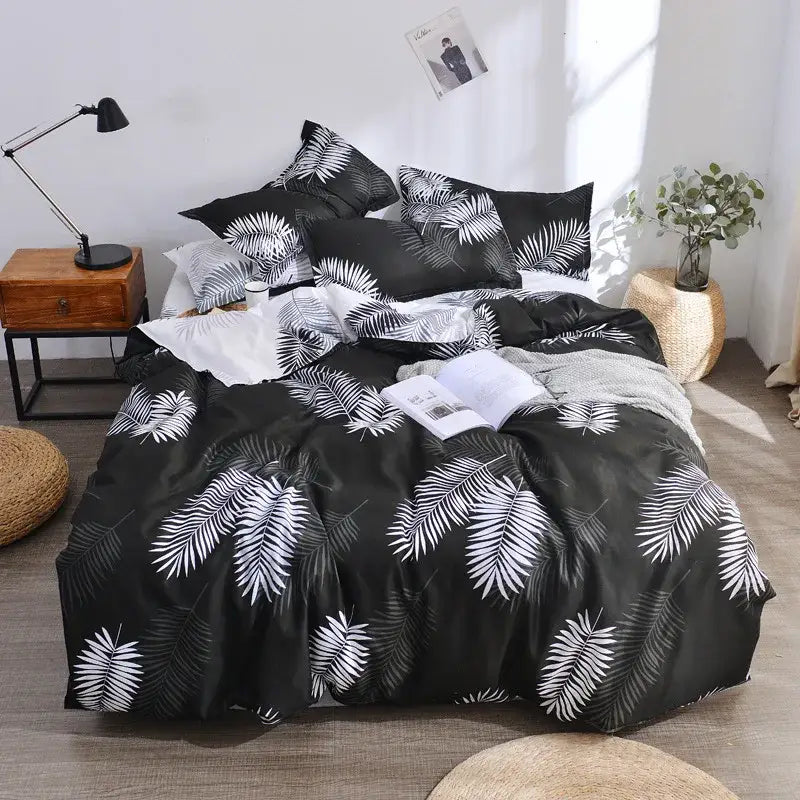 Geometric floral black & white bedding set bedroom duvet cover