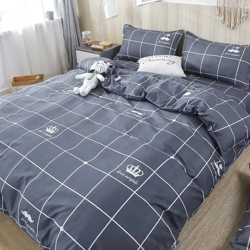 Geometric floral black & white bedding set bedroom duvet cover