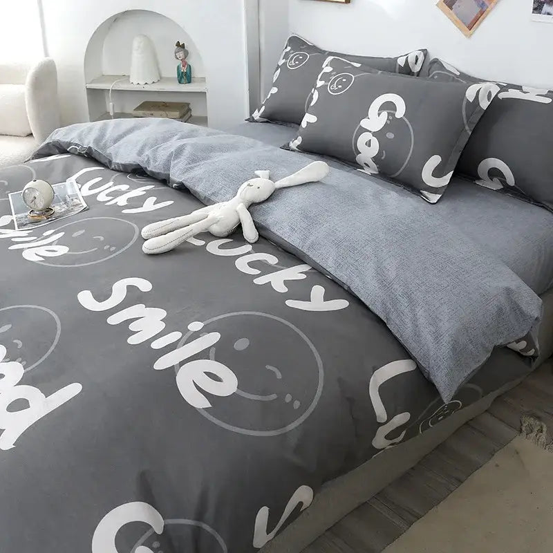 Geometric floral black & white bedding set bedroom duvet cover