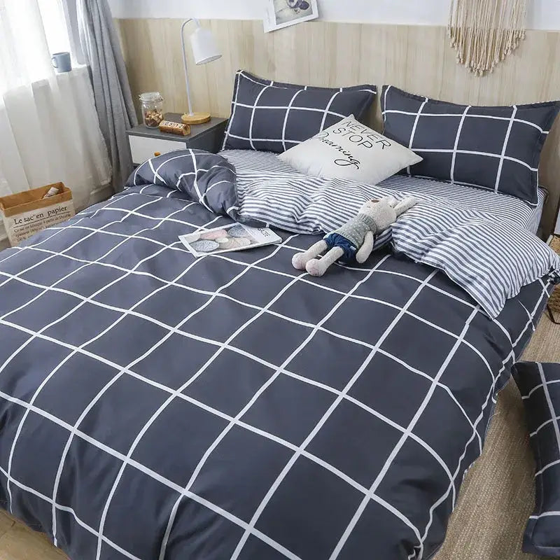 Geometric floral black & white bedding set bedroom duvet cover