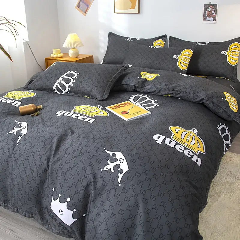 Geometric floral black & white bedding set bedroom duvet cover