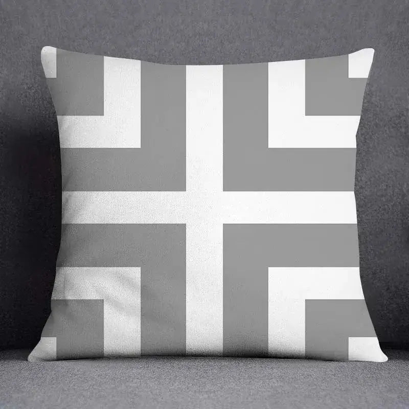 Geometric floral print gray & white pillow case living room decor