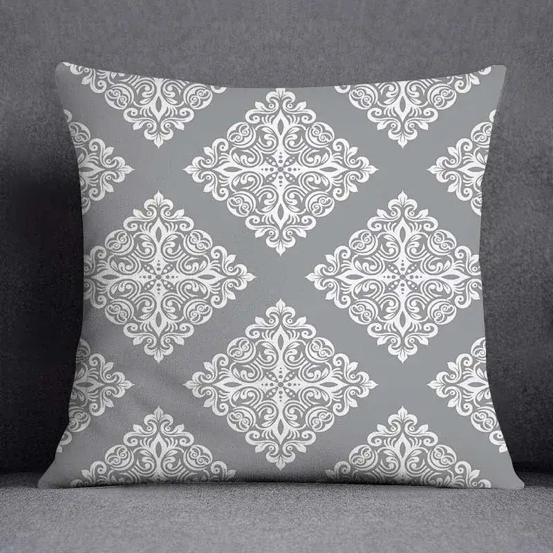 Geometric floral print gray & white pillow case living room decor