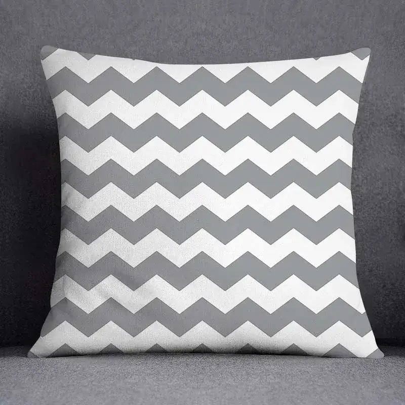 Geometric floral print gray & white pillow case living room decor
