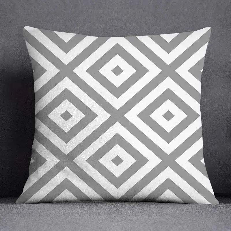 Geometric floral print gray & white pillow case living room decor