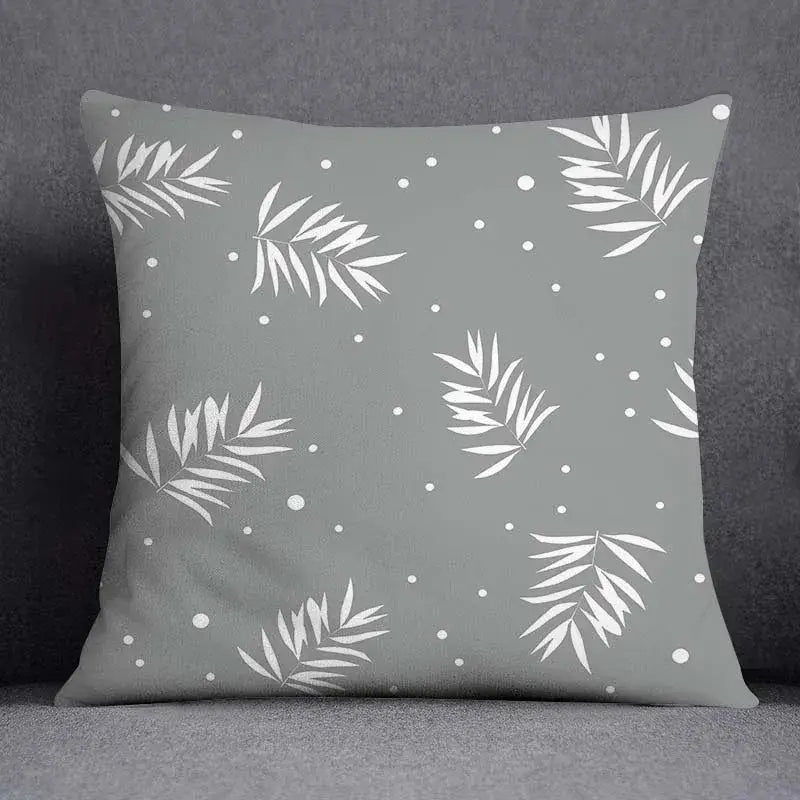 Geometric floral print gray & white pillow case living room decor