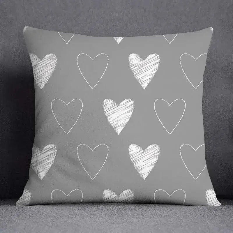 Geometric floral print gray & white pillow case living room decor