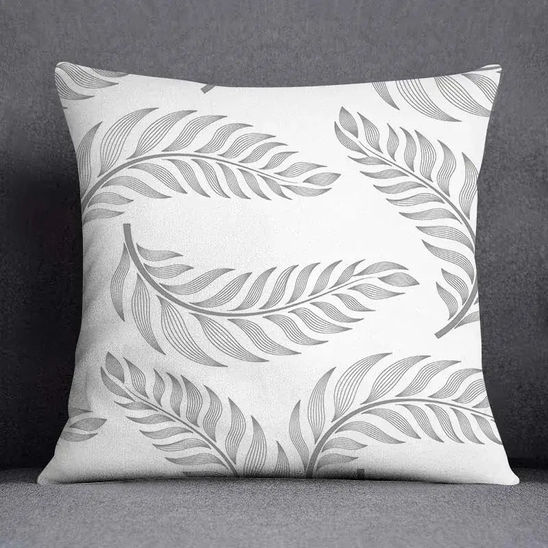 Geometric floral print gray & white pillow case living room decor