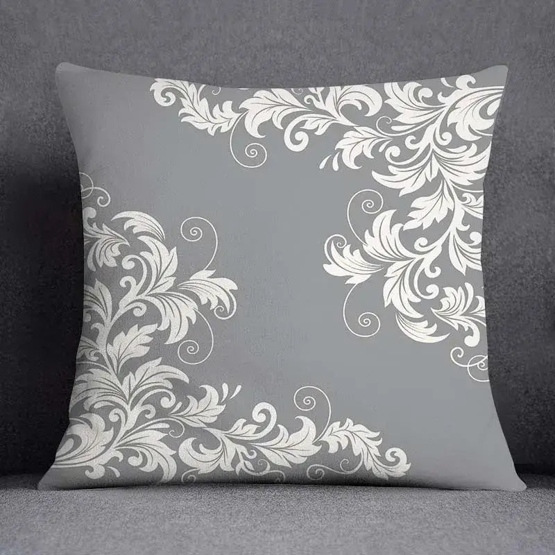 Geometric floral print gray & white pillow case living room decor