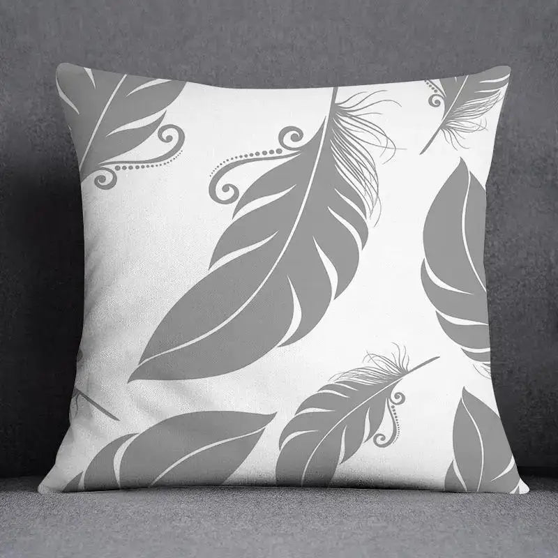 Geometric floral print gray & white pillow case living room decor