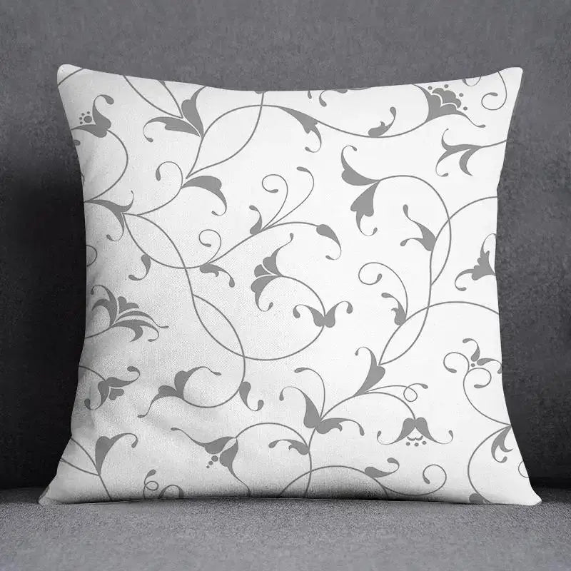 Geometric floral print gray & white pillow case living room decor