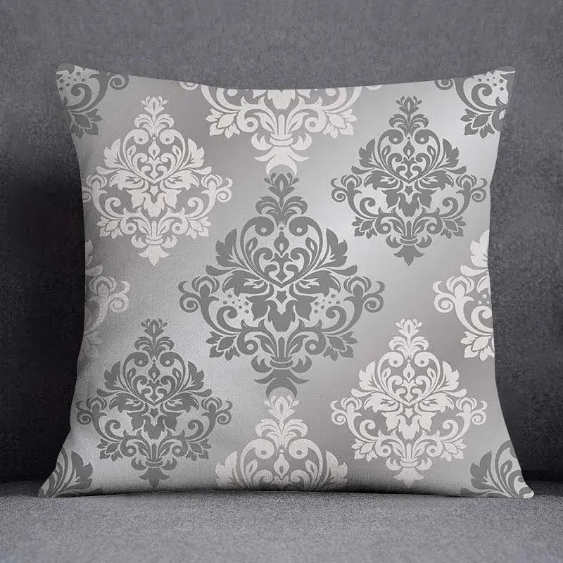 Geometric floral print gray & white pillow case living room decor