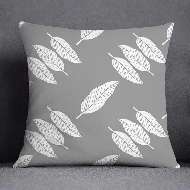 Geometric floral print gray & white pillow case living room decor