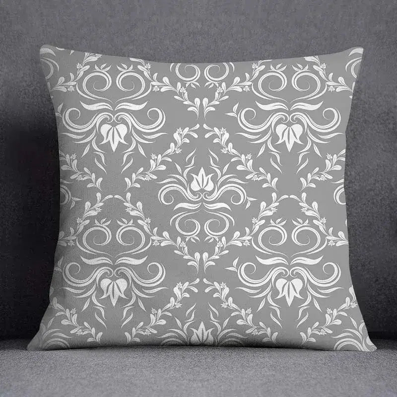 Geometric floral print gray & white pillow case living room decor
