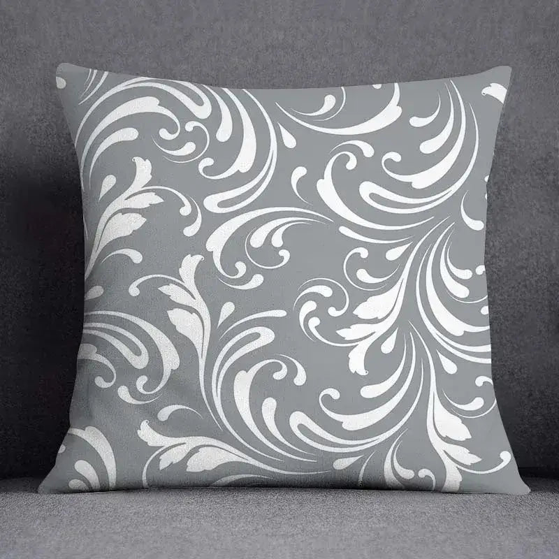 Geometric floral print gray & white pillow case living room decor