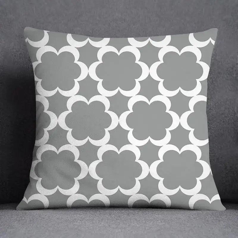 Geometric floral print gray & white pillow case living room decor