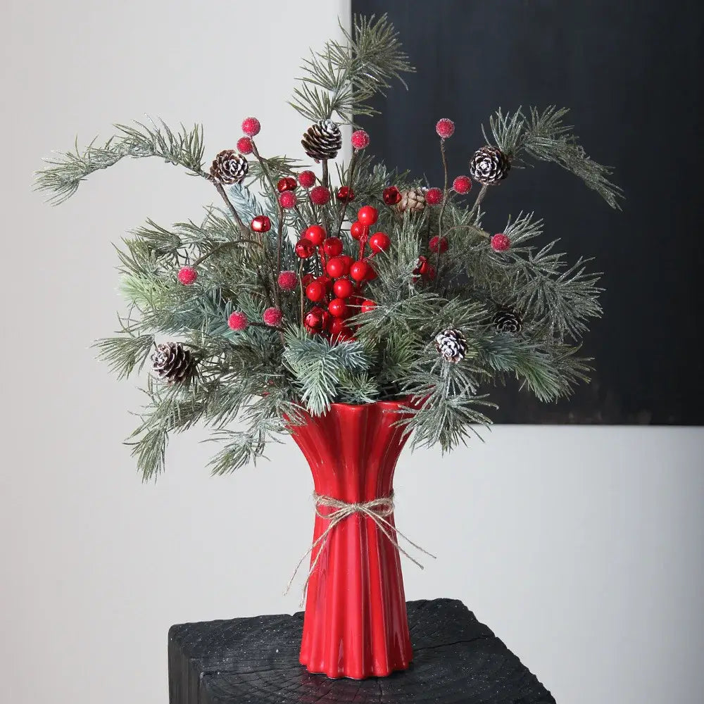Geometric fold pattern red ceramic vase living room decor with twine