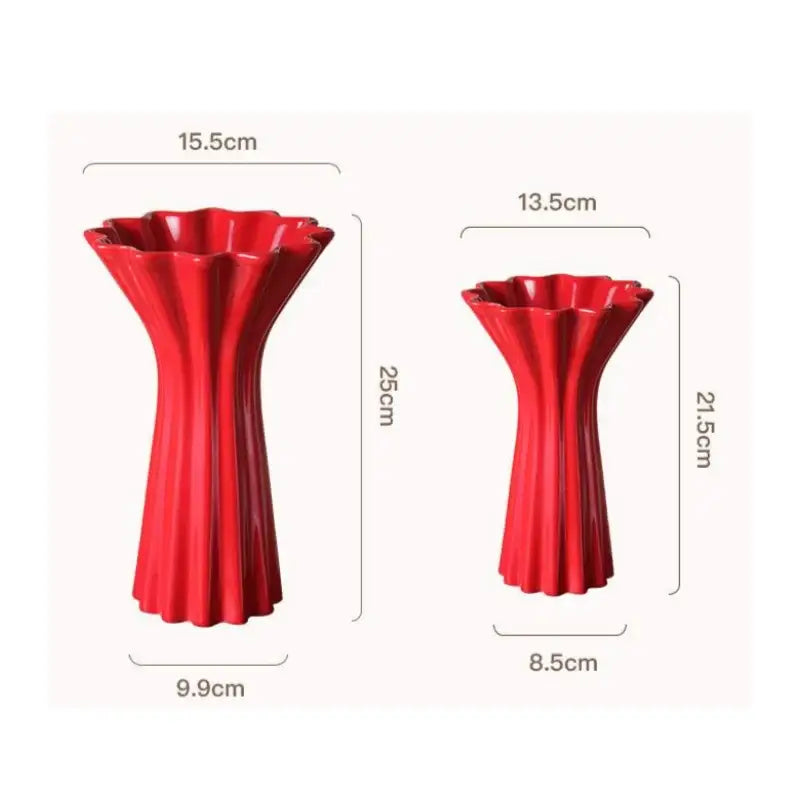 Geometric fold pattern red ceramic vase living room decor with twine
