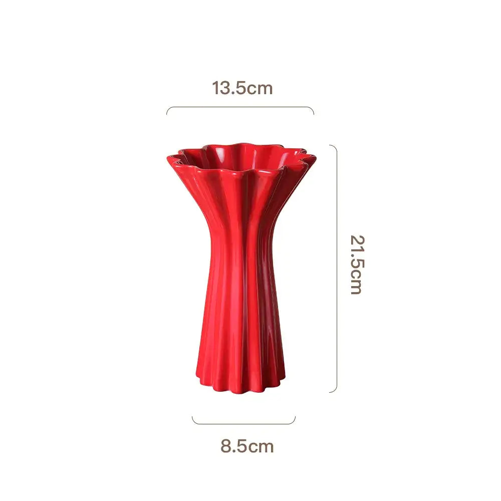 Geometric fold pattern red ceramic vase living room decor with twine