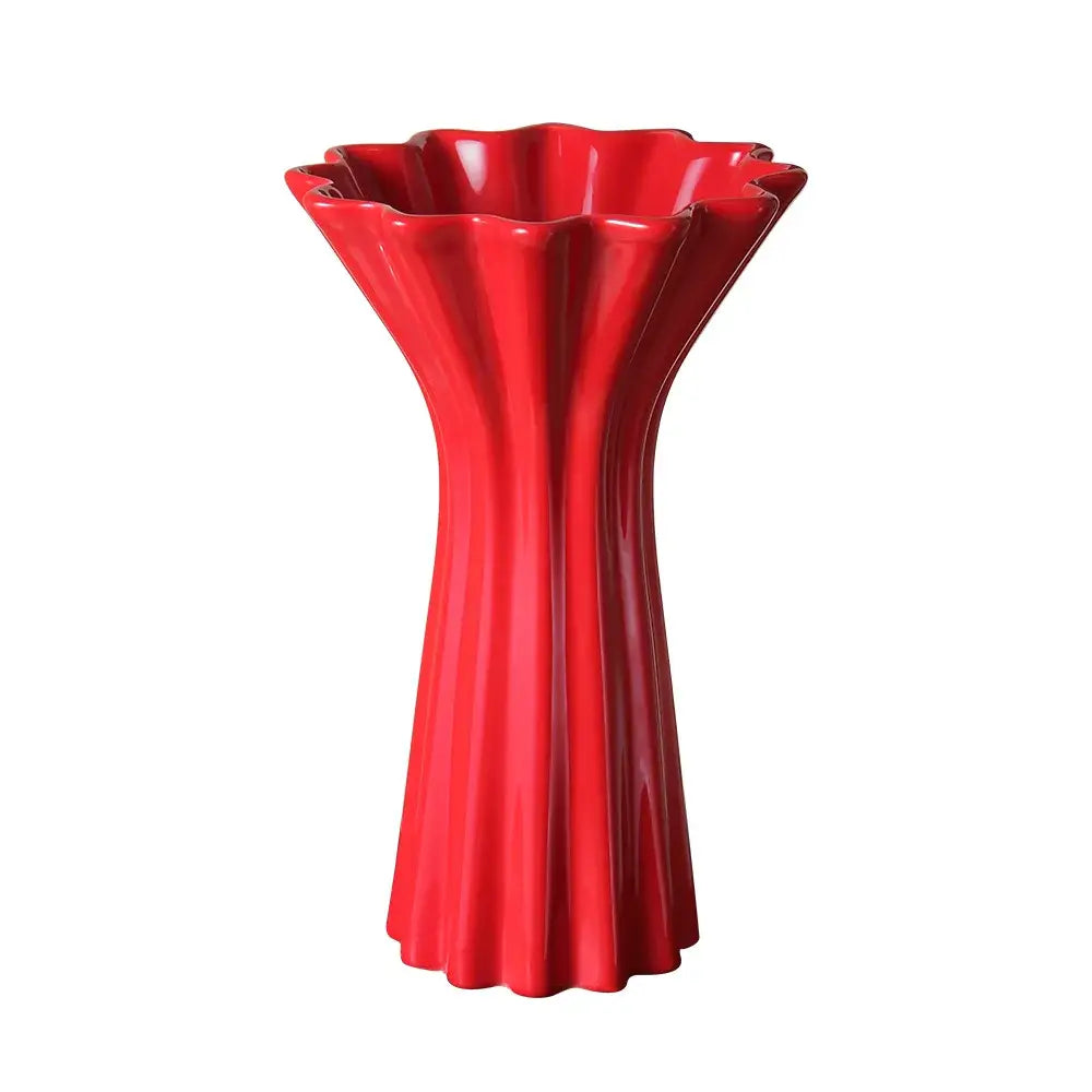 Geometric fold pattern red ceramic vase living room decor with twine
