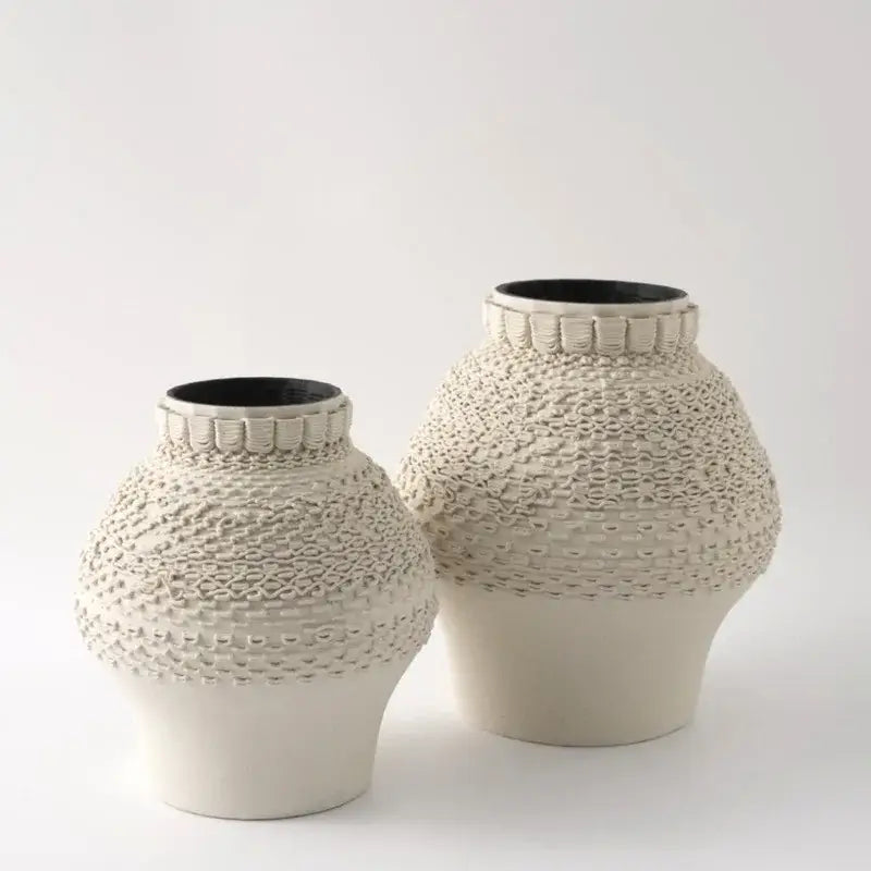 Geometric folding cream and black ceramic vase living room decor