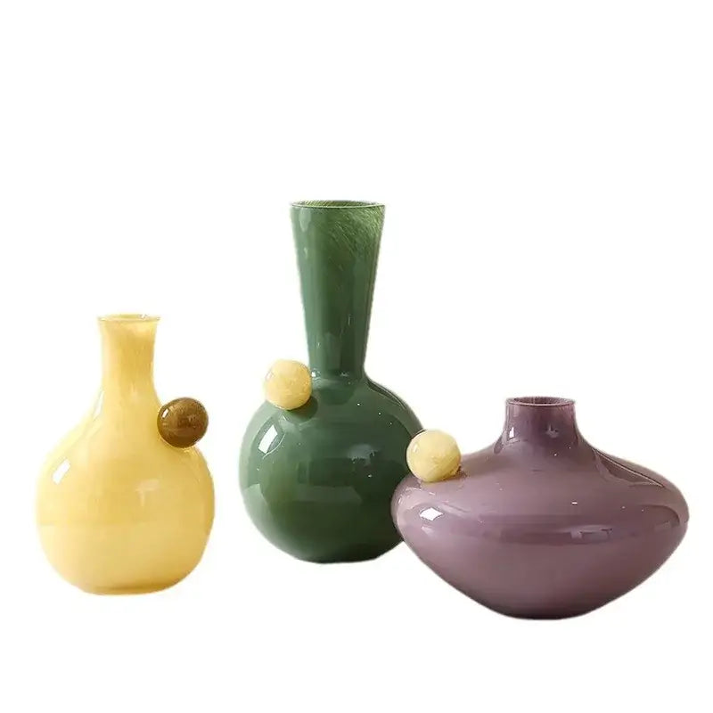 Geometric glass sphere vase trio living room decor