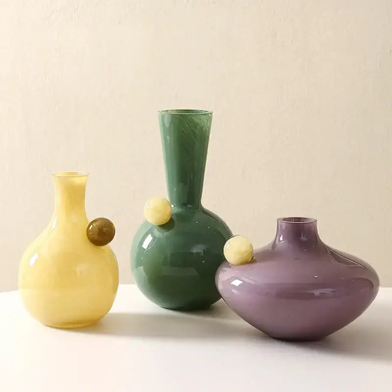 Geometric glass sphere vase trio living room decor