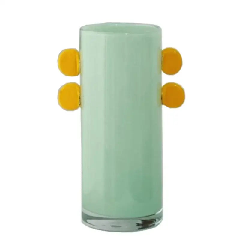 Geometric glass vase with color patches and handles living room decor