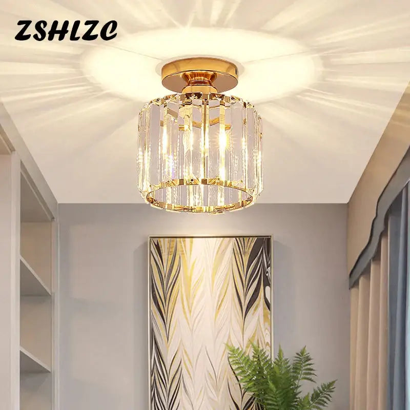 Geometric gold crystal led chandelier living room light