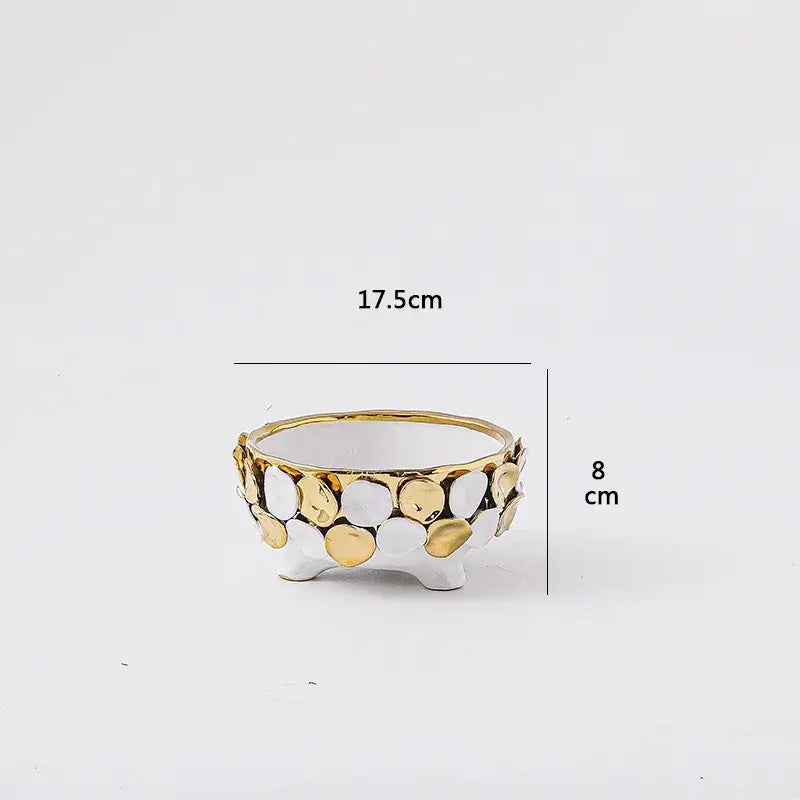 Geometric gold leaf relief ceramic vase white & gold living room decor