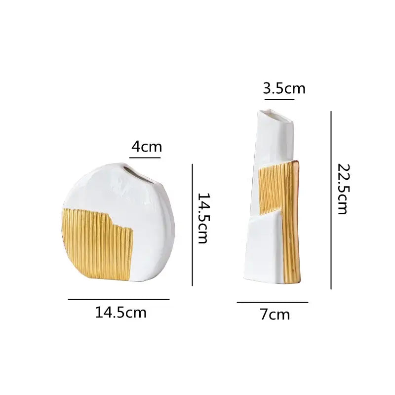 Geometric gold striped white ceramic vase for living room hydroponics