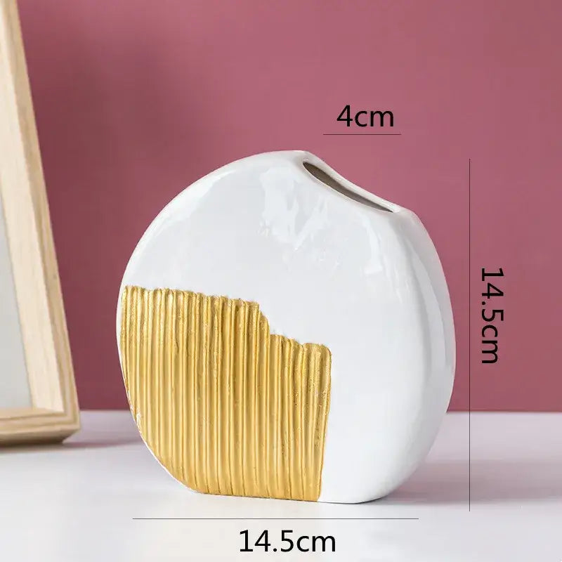 Geometric gold striped white ceramic vase for living room hydroponics
