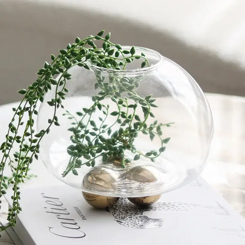 Geometric golden ball glass vase living room floral decor