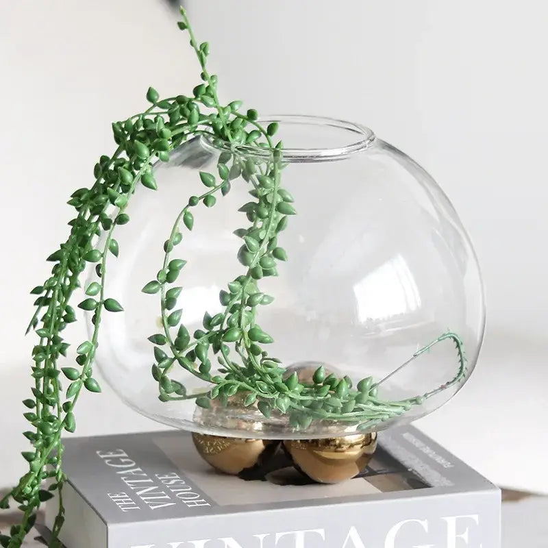 Geometric golden ball glass vase living room floral decor