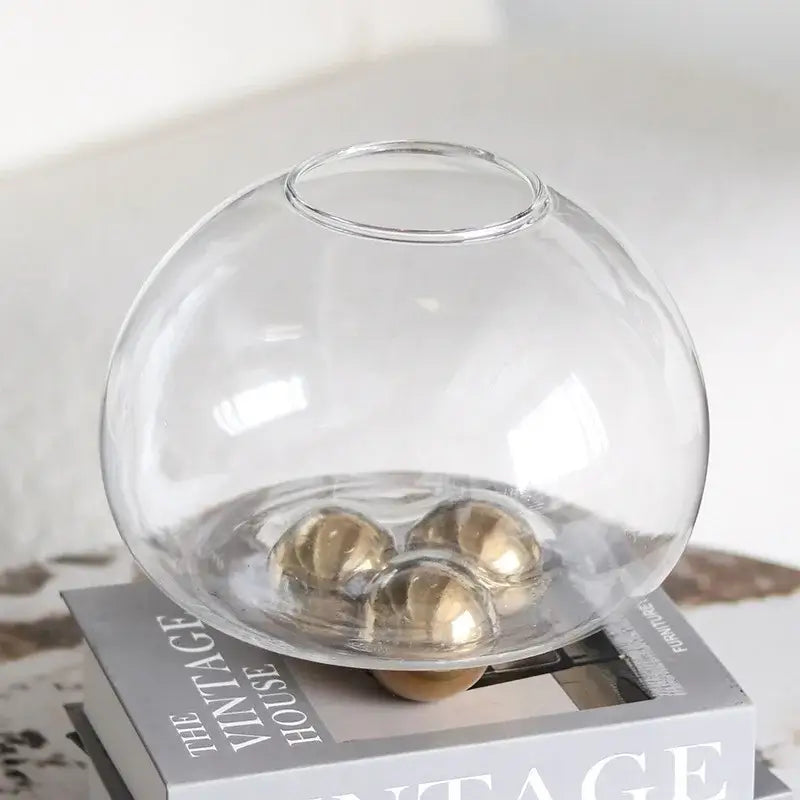 Geometric golden ball glass vase living room floral decor