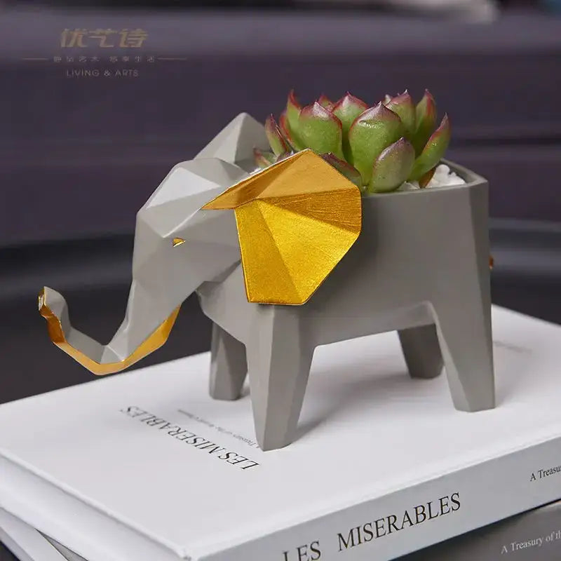 Geometric gray & orange giraffe 3d papercraft planter living room decor