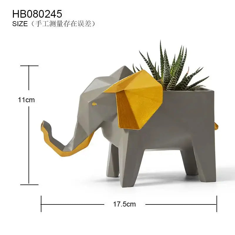 Geometric gray & orange giraffe 3d papercraft planter living room decor