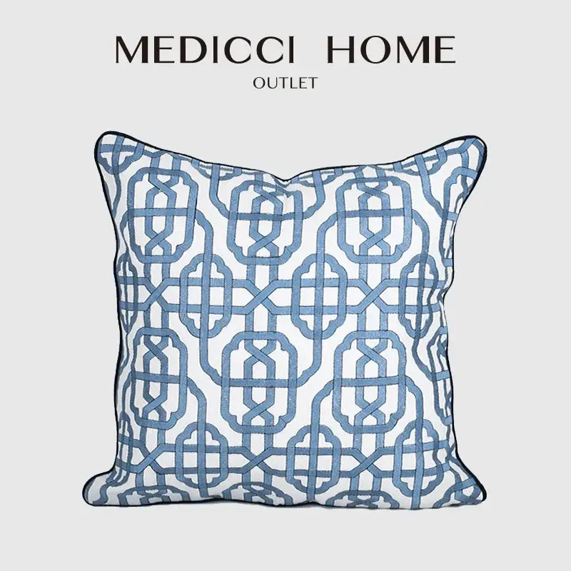 Geometric indigo blue & white embroidered pillow covers living room