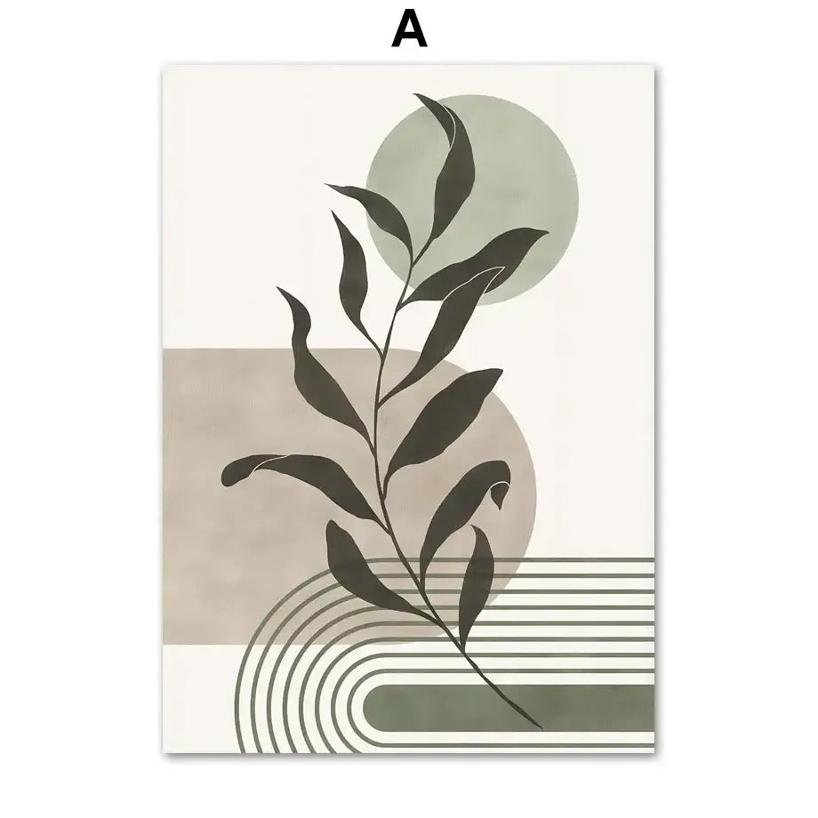 Abstract geometric leaves canvas wall art olive & pink living room