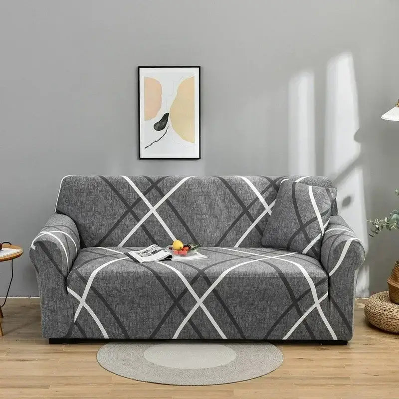 Geometric orange & gray colorful block sofa covers living room slipcover
