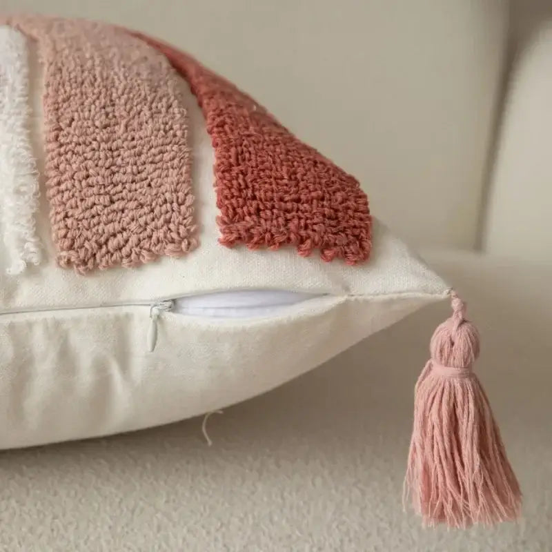 Geometric pink & white embroidered pillow covers living room decor