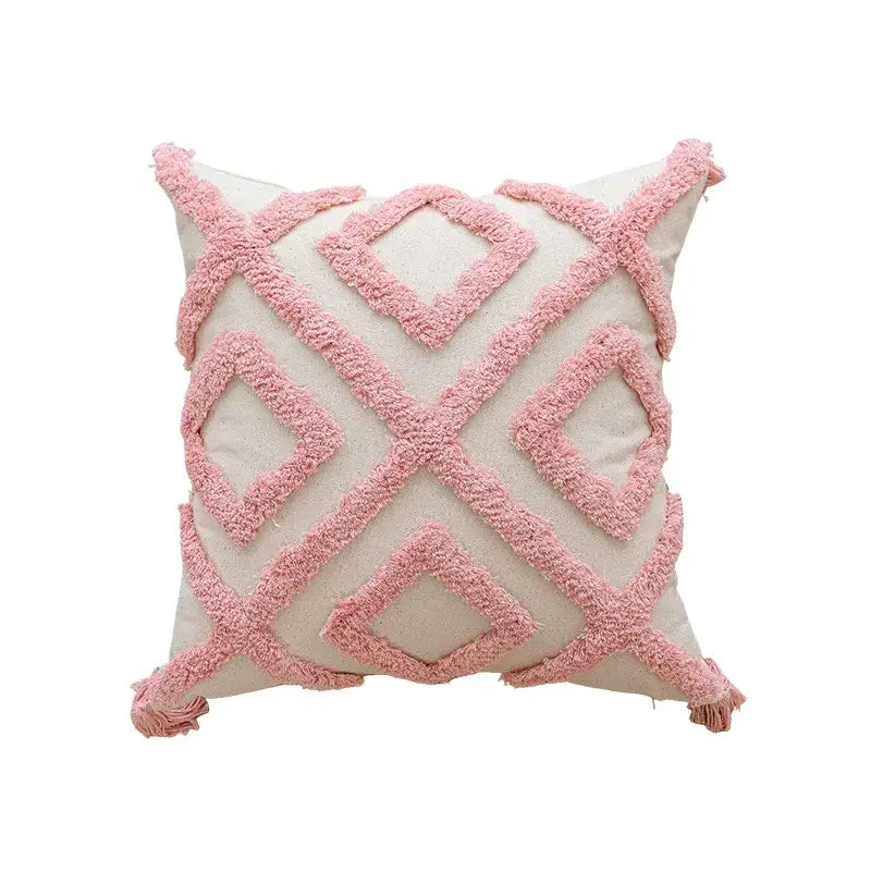 Geometric pink & white embroidered pillow covers living room decor