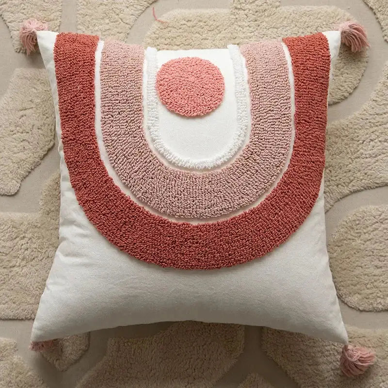 Geometric pink & white embroidered pillow covers living room decor