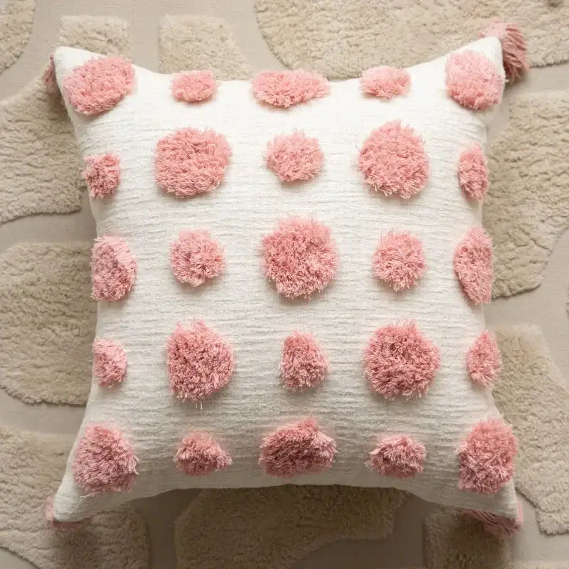 Geometric pink & white embroidered pillow covers living room decor