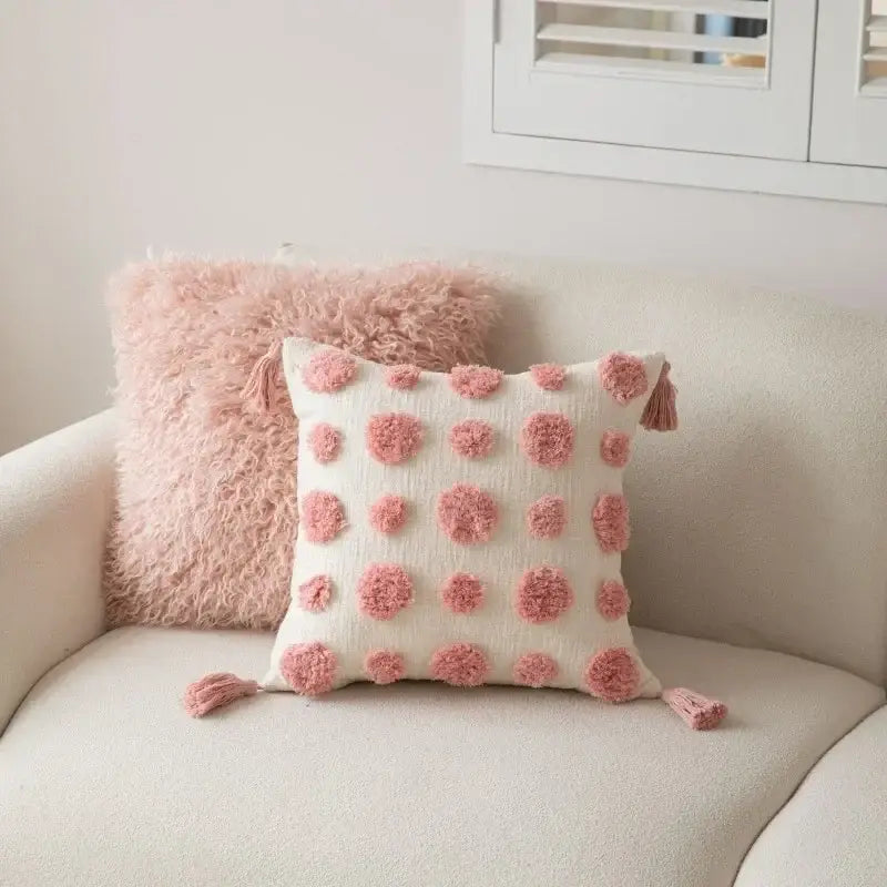 Geometric pink & white embroidered pillow covers living room decor