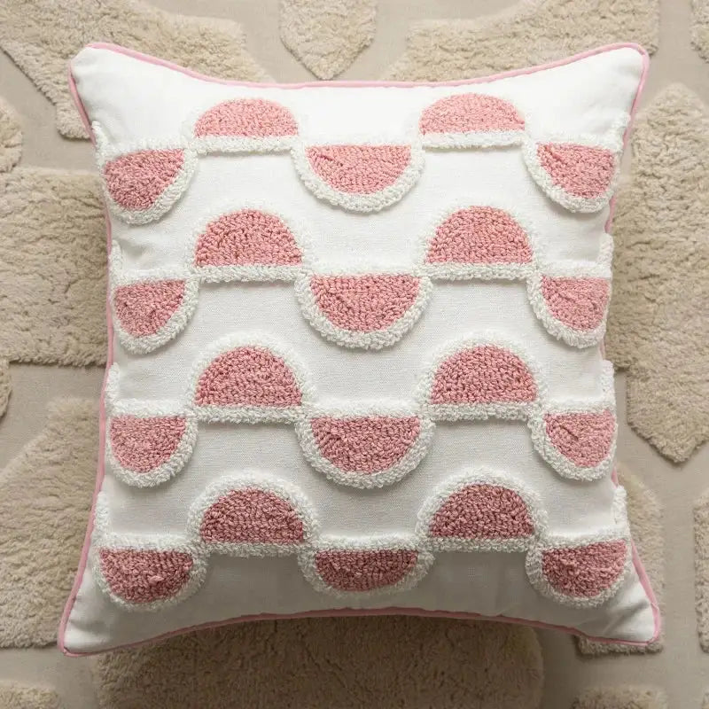 Geometric pink & white embroidered pillow covers living room decor