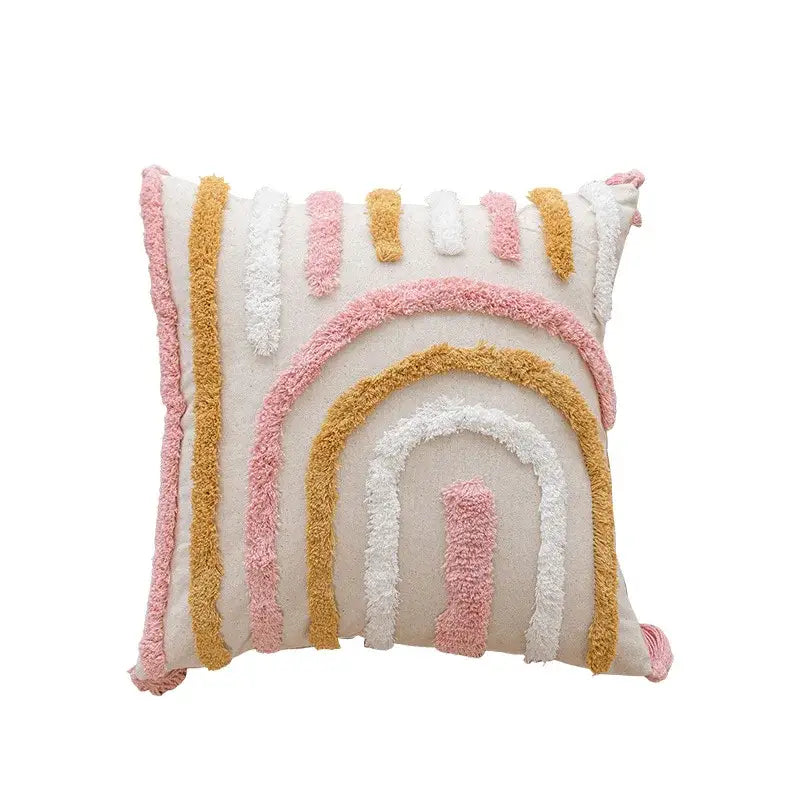 Geometric pink & white embroidered pillow covers living room decor